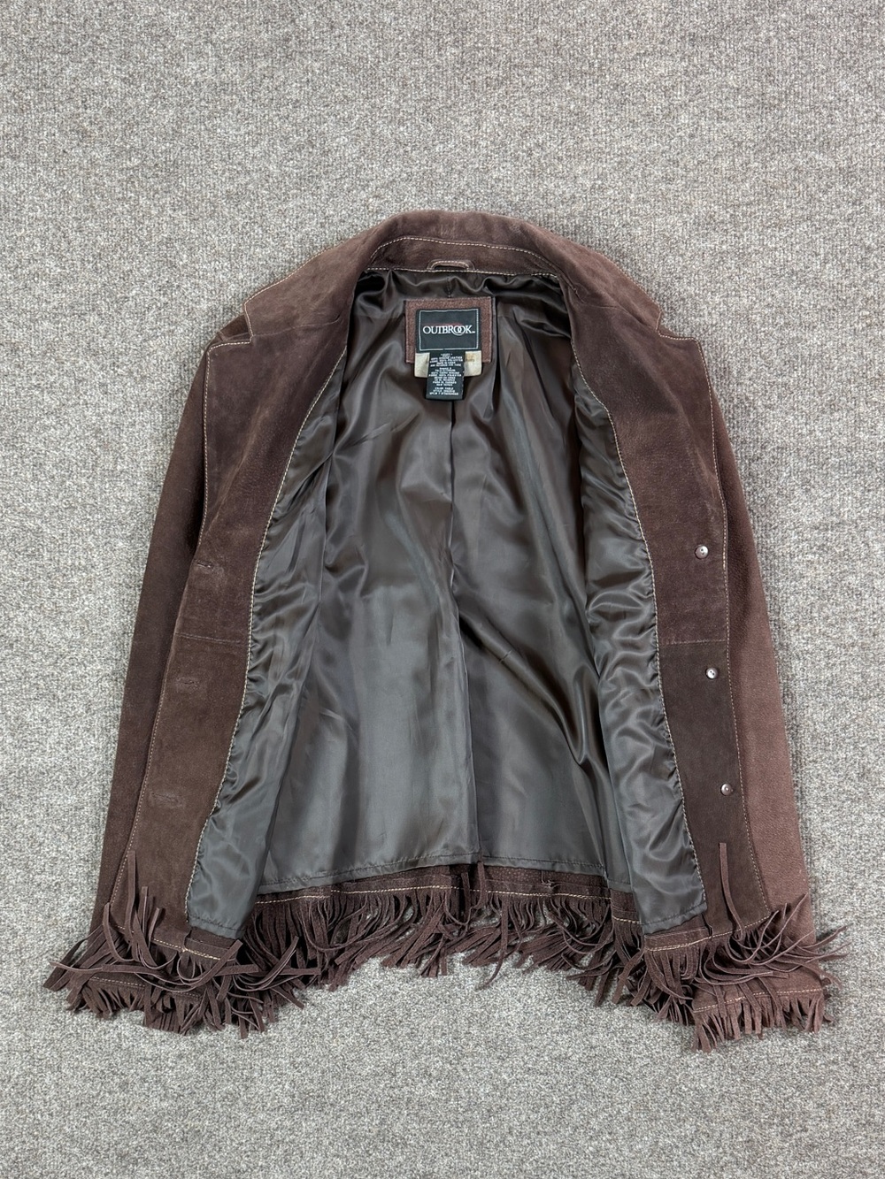 Vintage Outbrook Brown Suede Leather Western Fringe Trim Jacket Women’s Large - Picture 4 of 12
